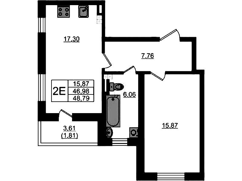 1-комнатная квартира 48.79 м², 3/4 эт., ЖК «Новая история»